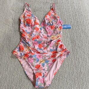 Cupshe Pink Floral Womens One Piece- Tummy Contouring